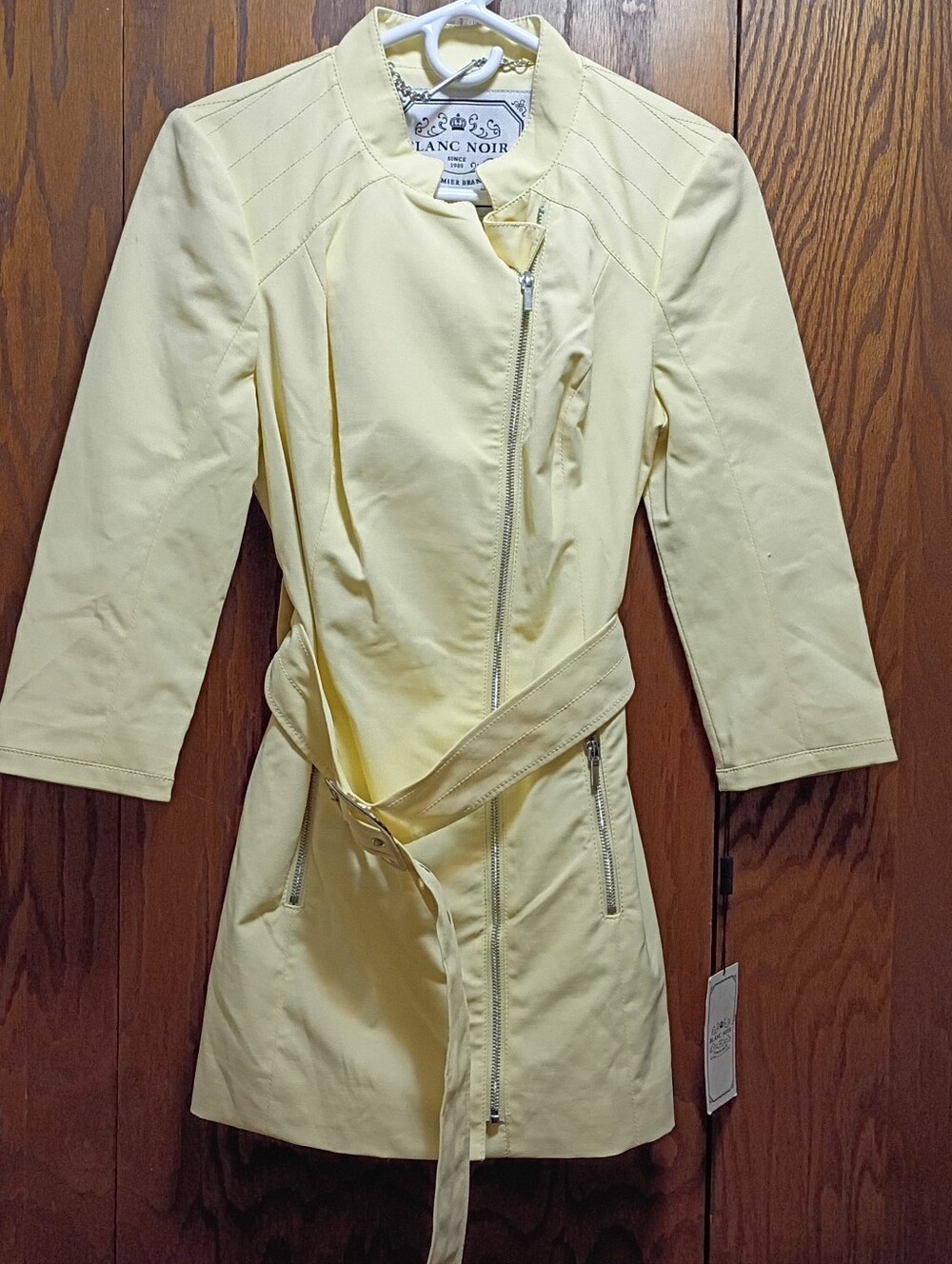 blanc noir Pale Yellow Belted Asymmetrical Zip Trench Coat